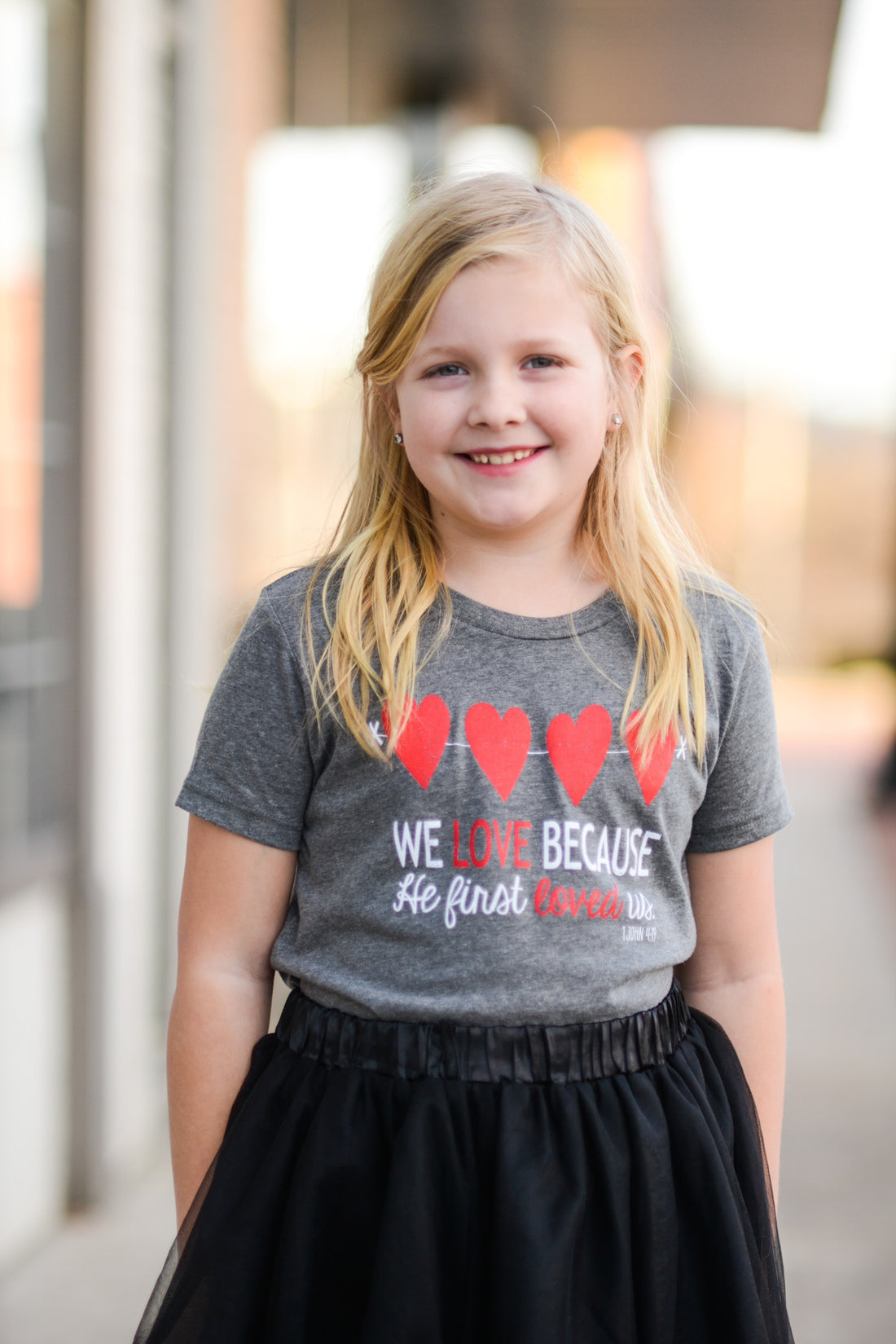 We Love Because He First Loved Us ~ Adults & Littles {Grey}