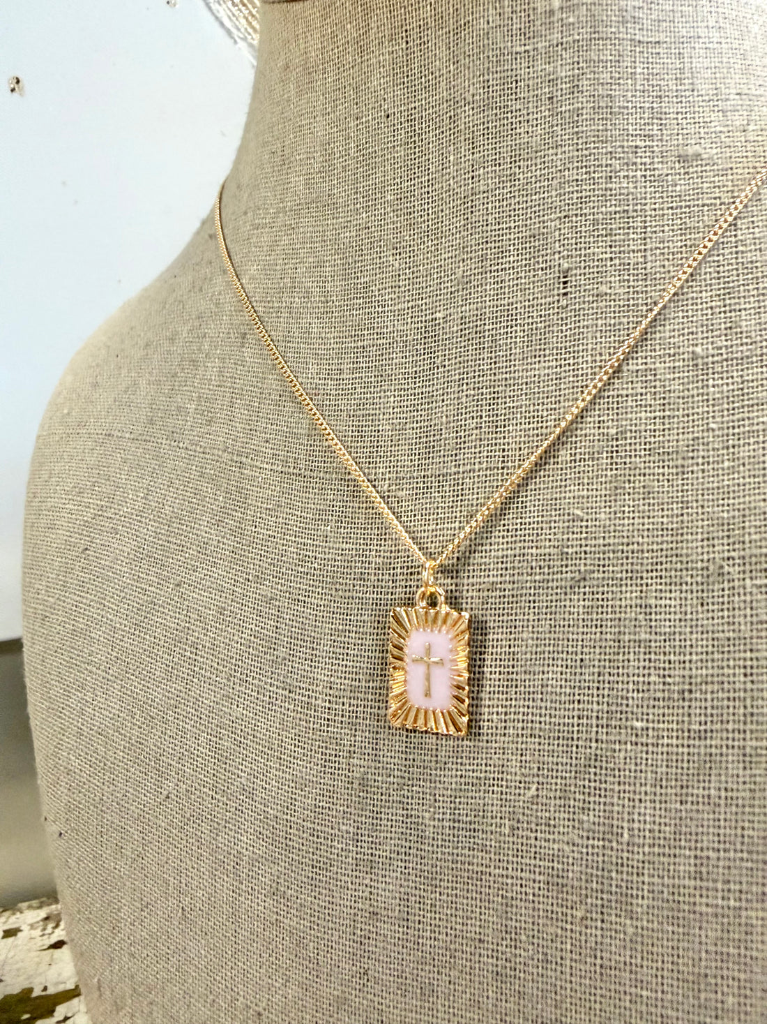 Sunburst Square Cross Pendant Necklace