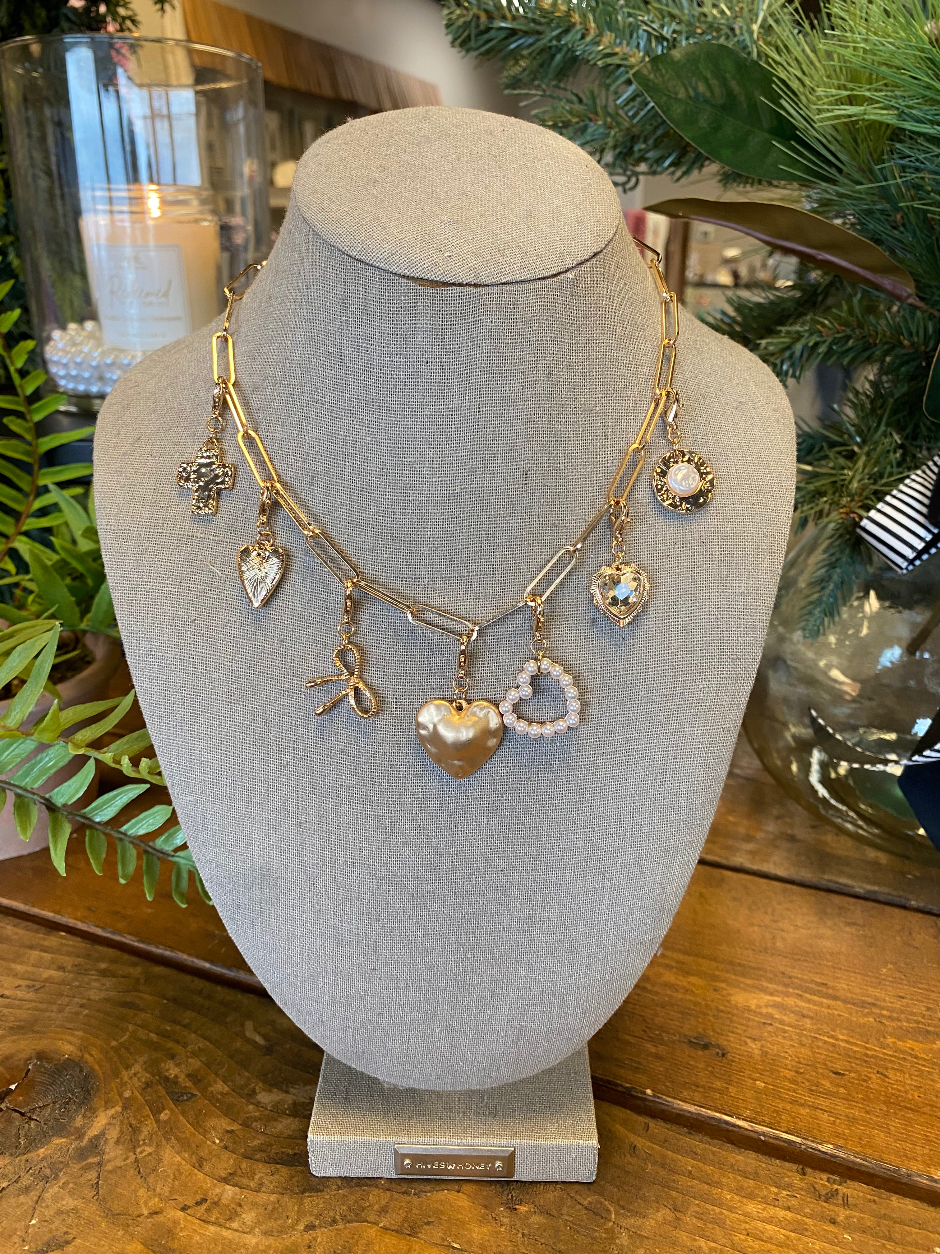 Bow Heart Removable Multi Charm Necklace