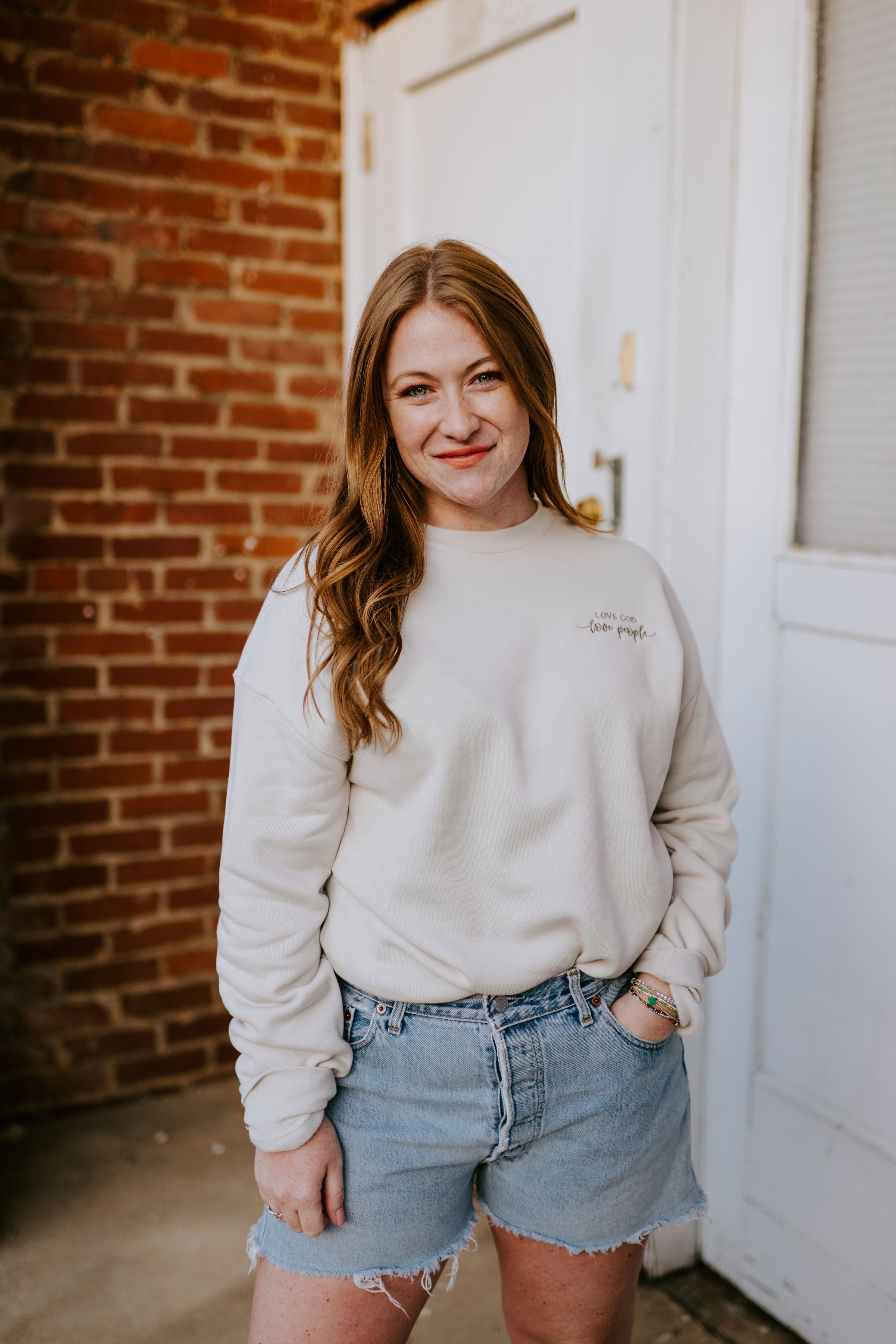 Love God Love People {Embroidered Crewneck Fleece} Halo Productions