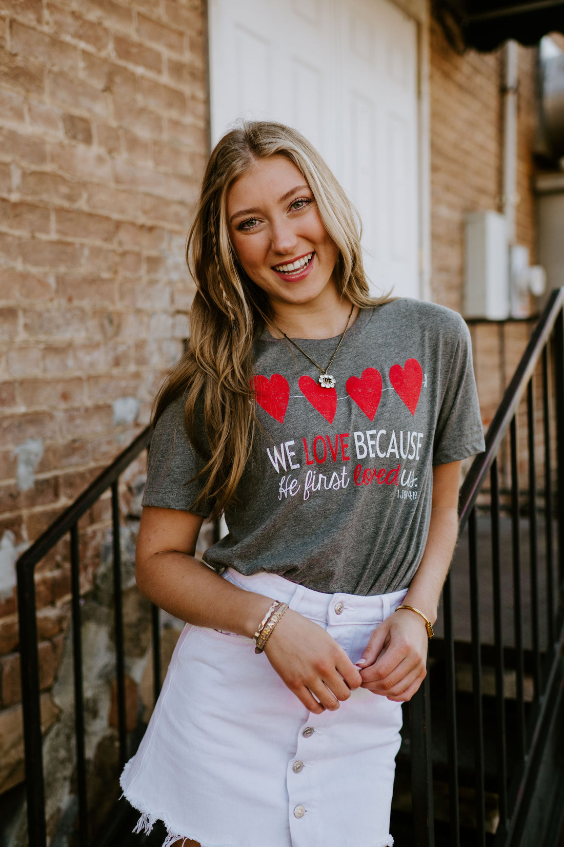 We Love Because He First Loved Us ~ Adults &amp; Littles {Grey}