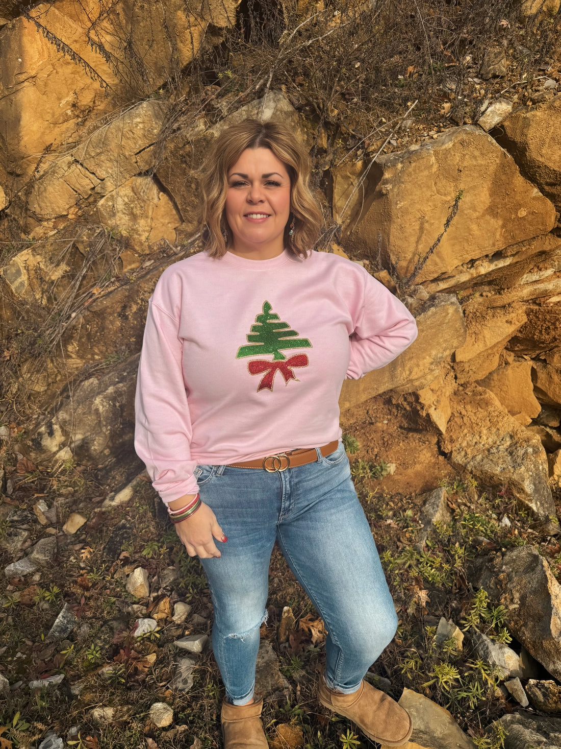 Glitter Tree Bow {Crewneck Fleece}