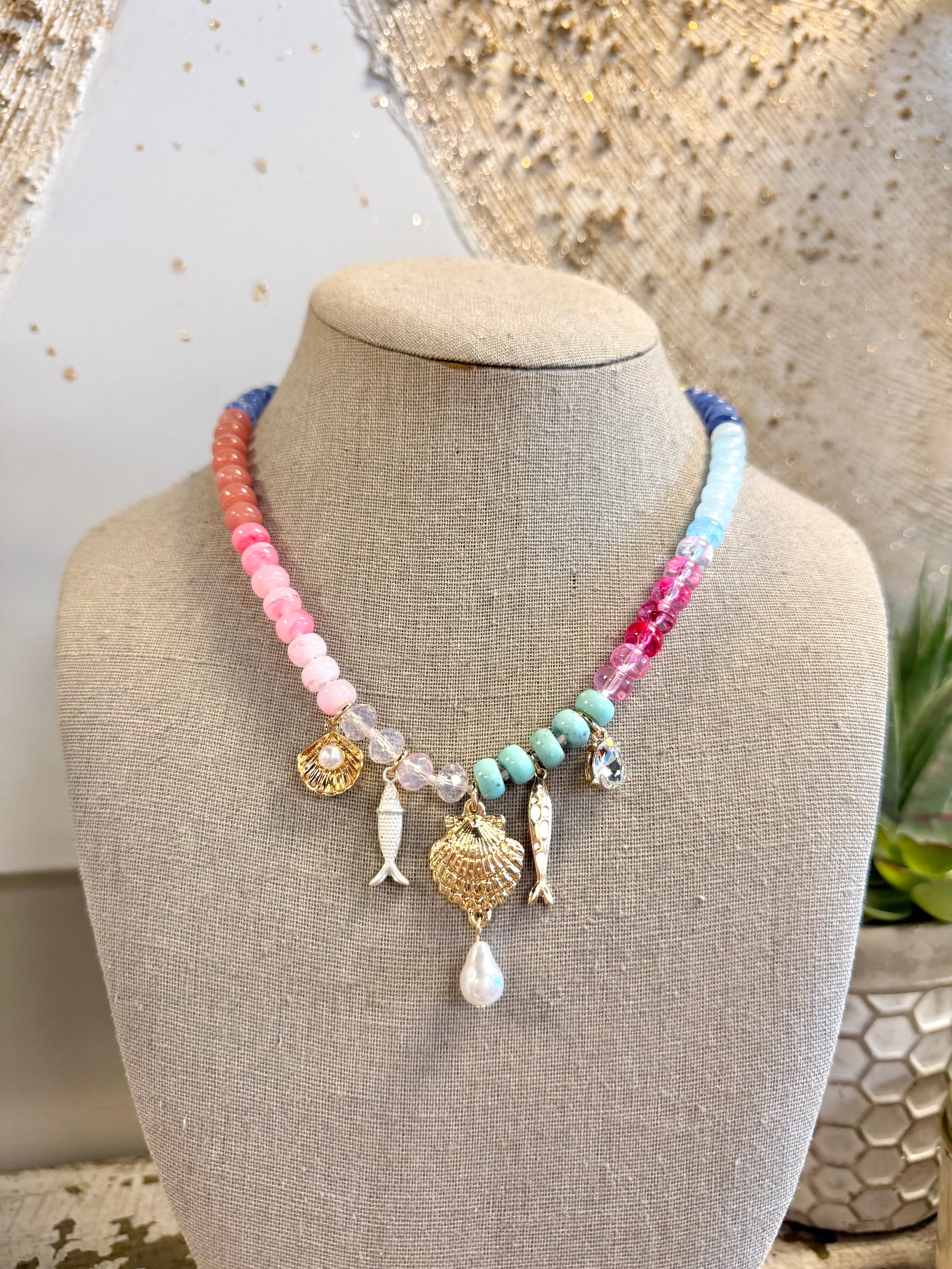 Nautical Multi-Color Beaded Charm Necklace