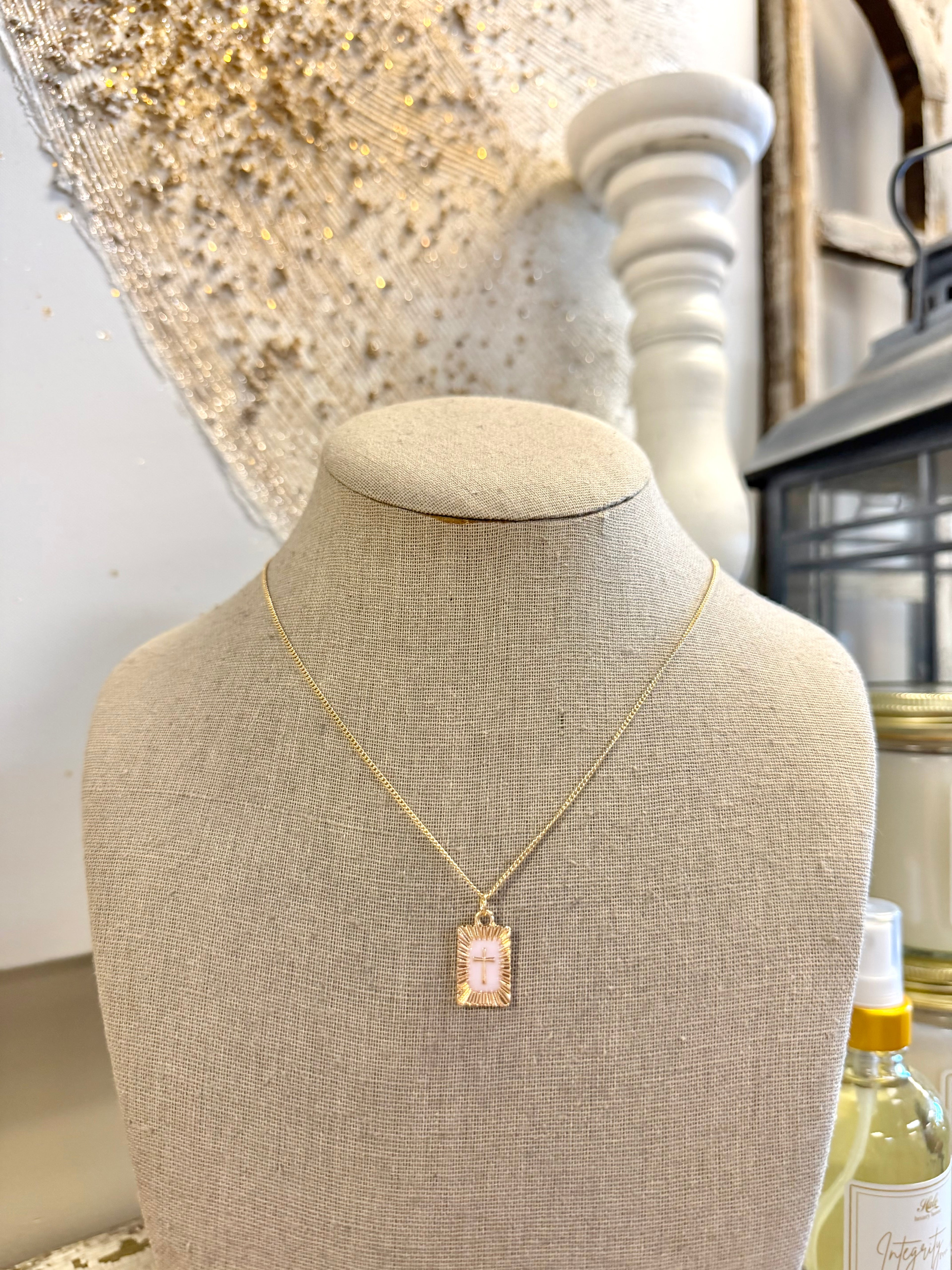 Sunburst Square Cross Pendant Necklace