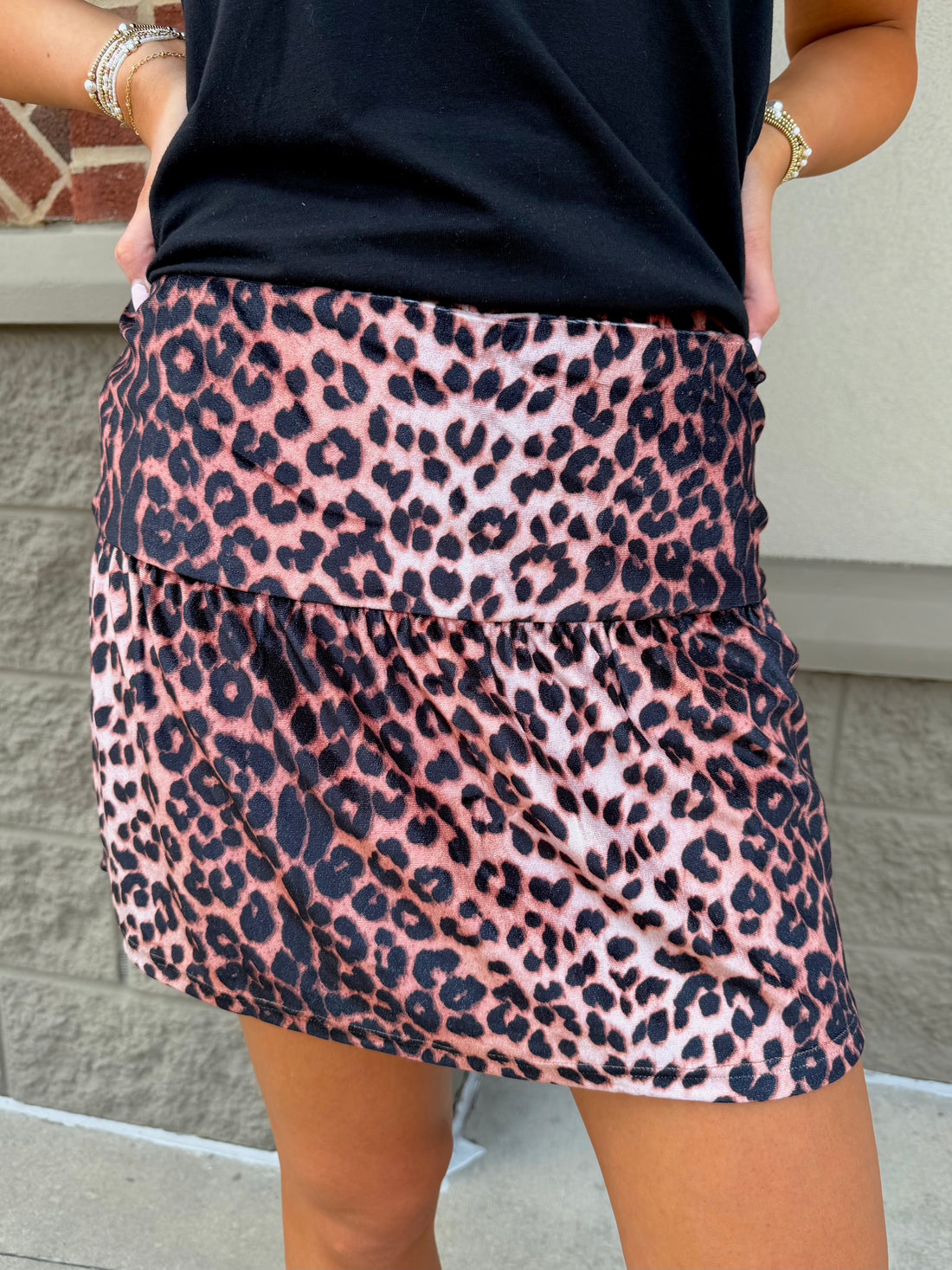 Brown Leopard Tiered Patchwork Mini Skirt