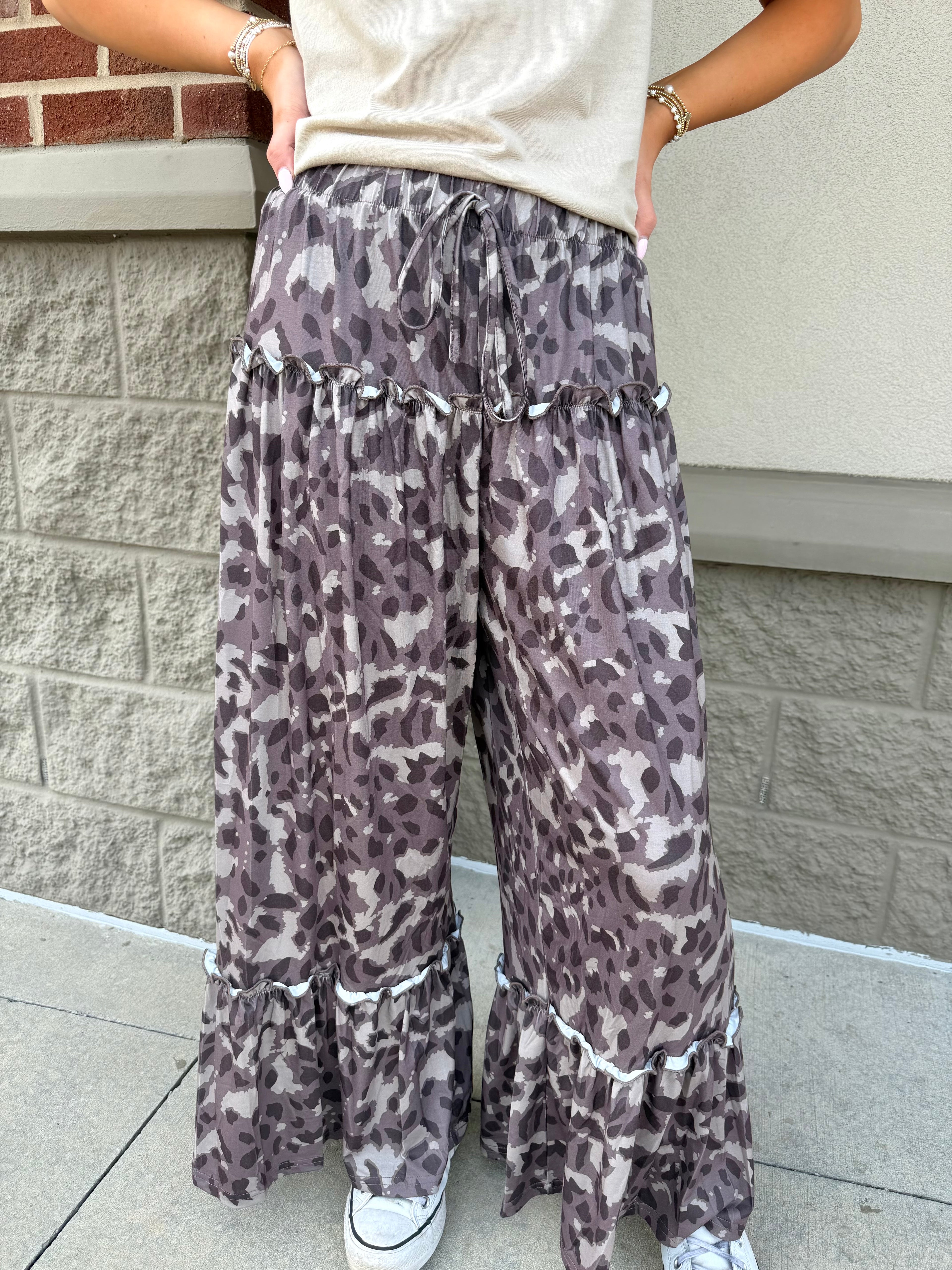 Multicolor Camo Print Wide Leg Casual Pants