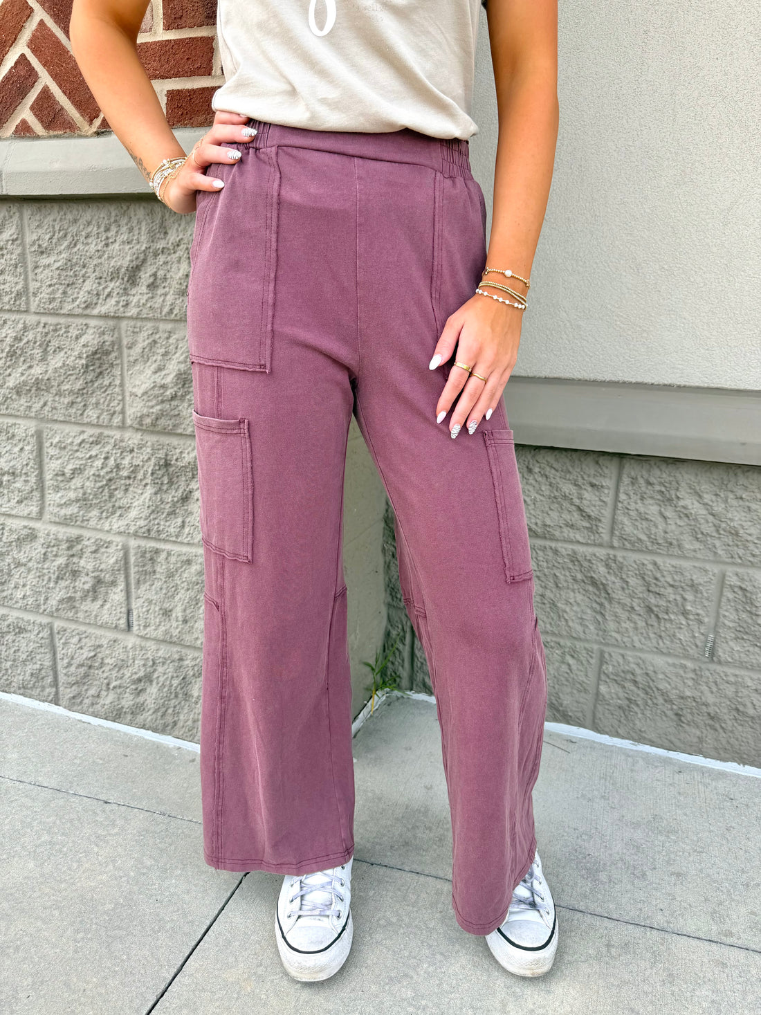 Mineral Wash Red Cargo Patched Pocket Utility Sweatpants