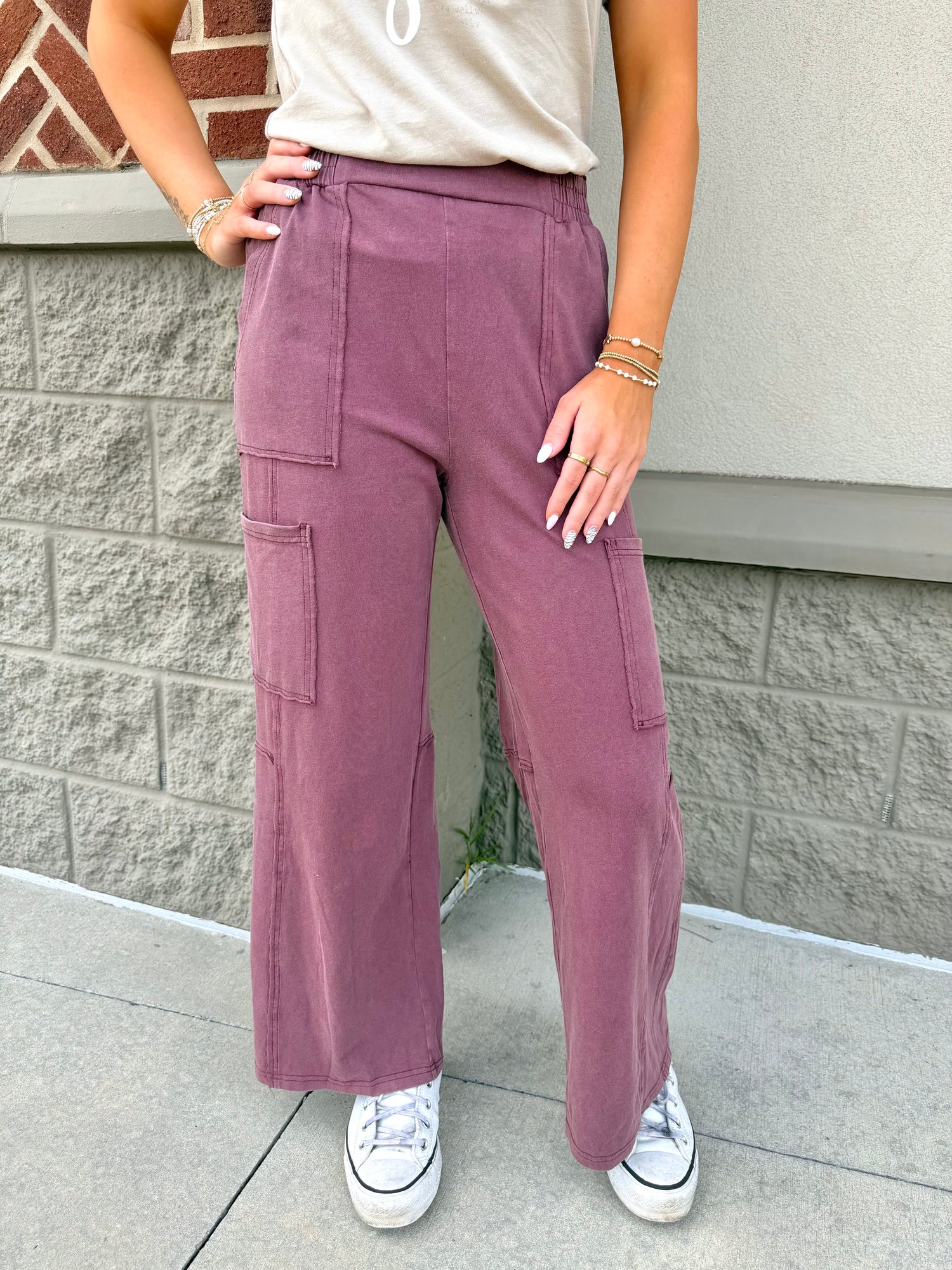 Mineral Wash Red Cargo Patched Pocket Utility Sweatpants