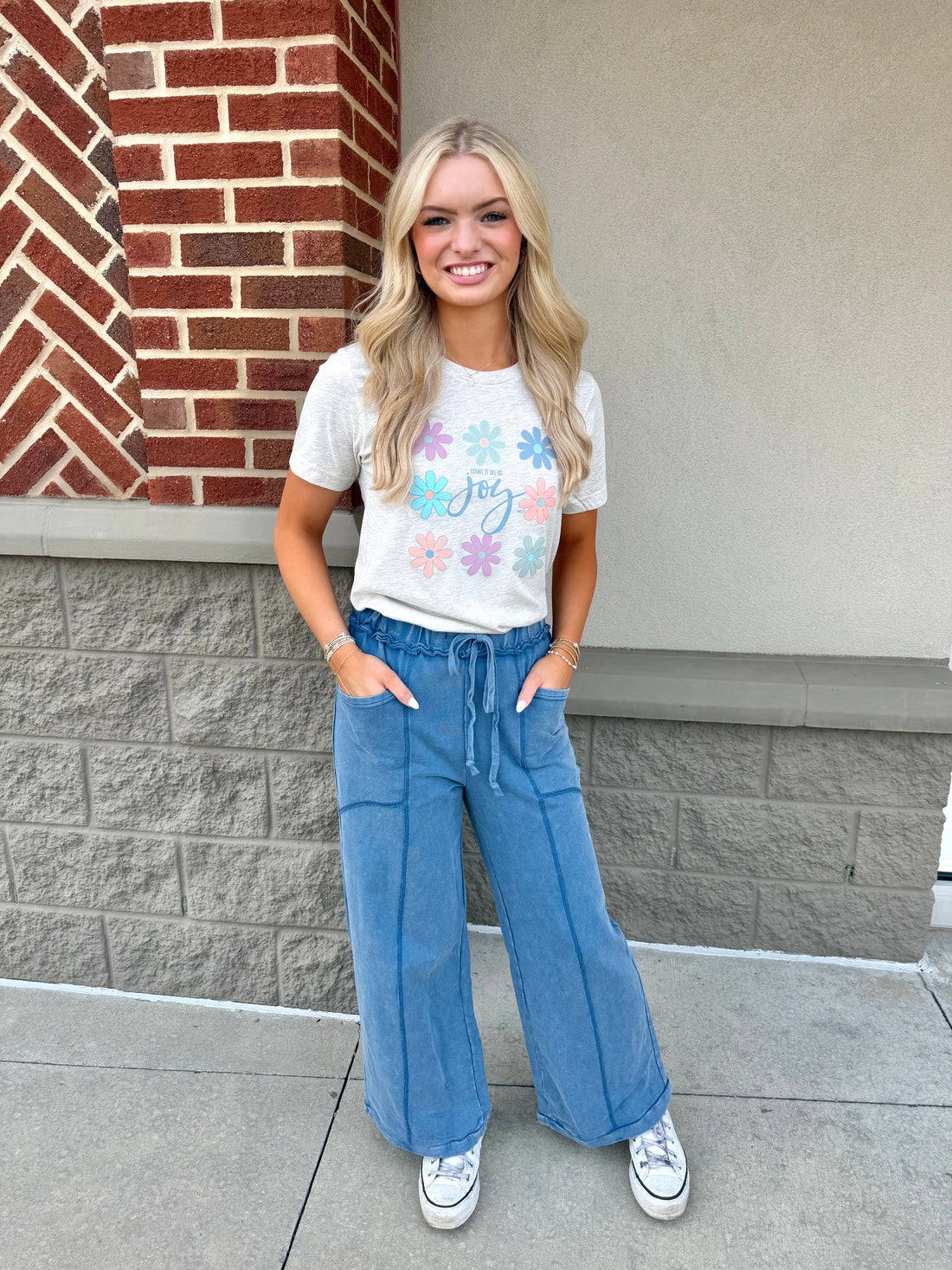 Mineral Wash Drawstring Retro High Waist Wide Leg Western Pants
