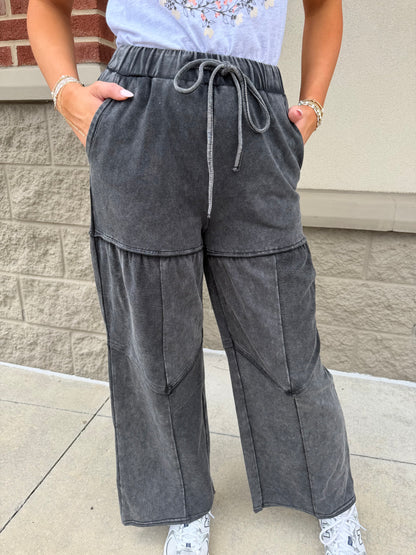 Mineral Wash Tiered Wide Leg Patchwork Drawstring Pants {2 Colorways}