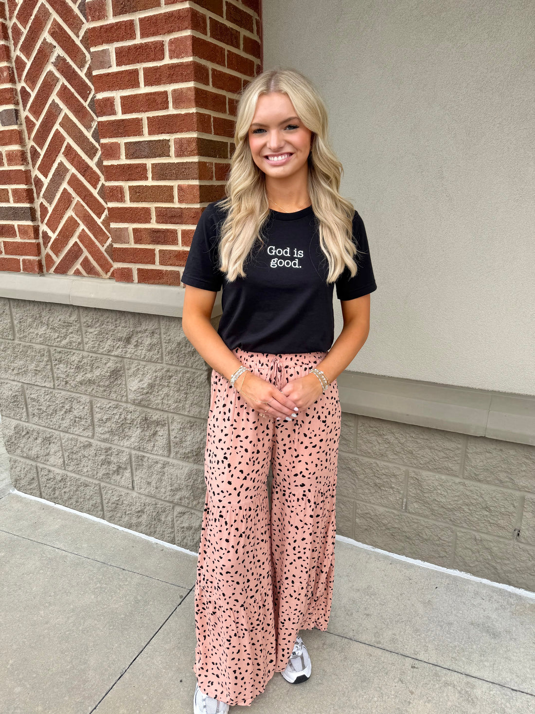 Ruffle Wide Leg Dalmatian Palazzo Pants