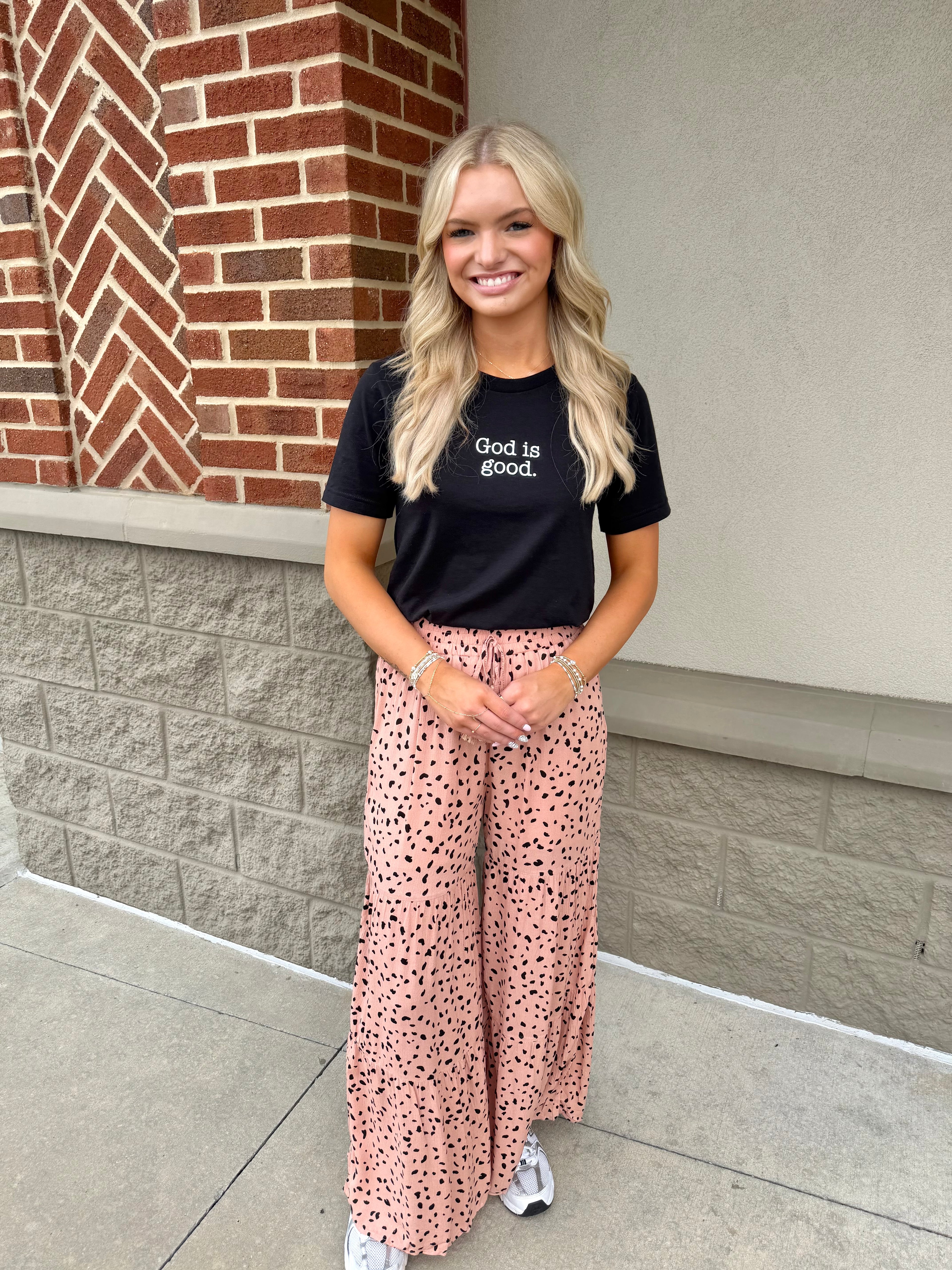 Ruffle Wide Leg Dalmatian Palazzo Pants