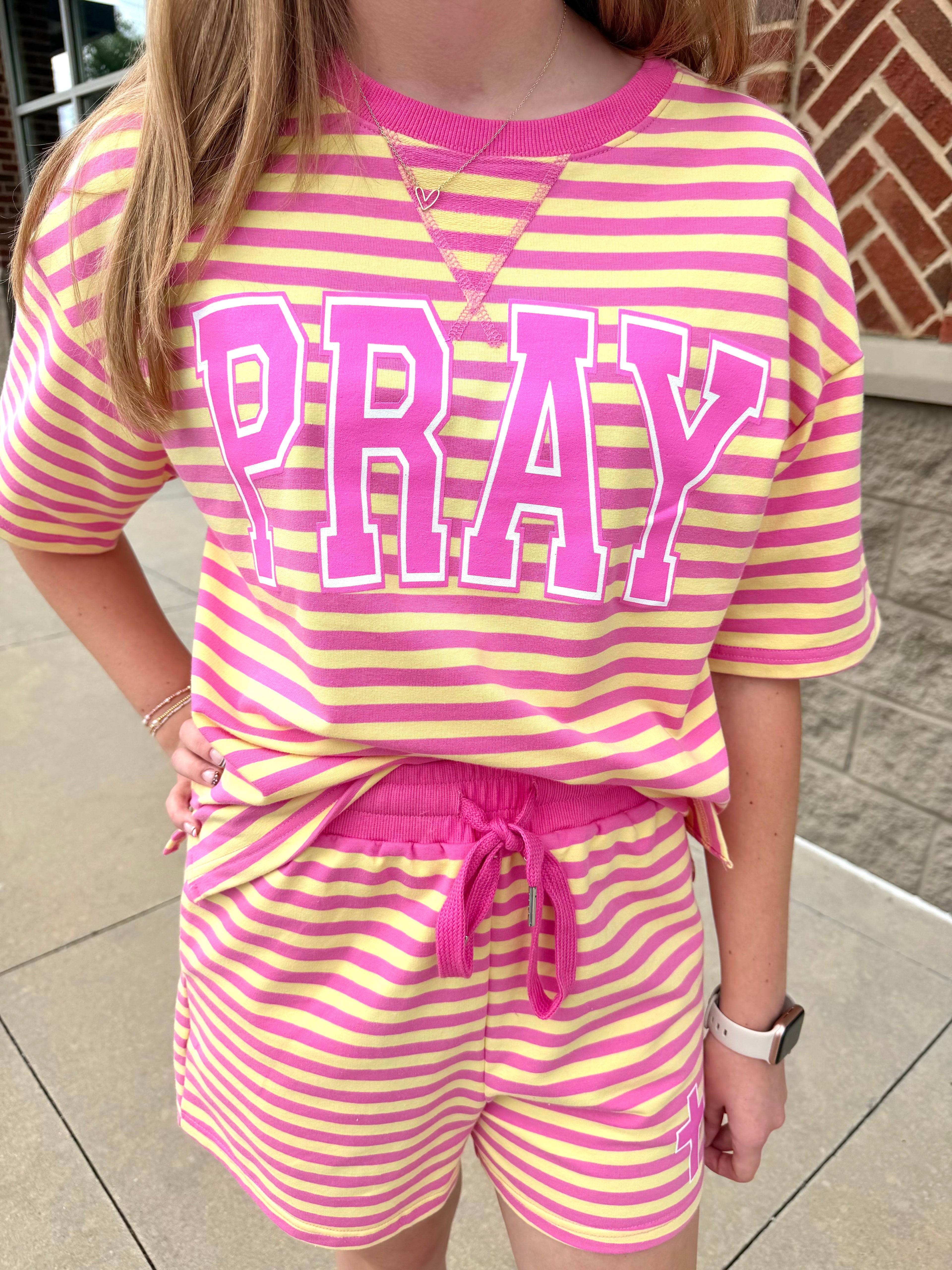 PRAY {Pink &amp; Butter Stripe Short Set}