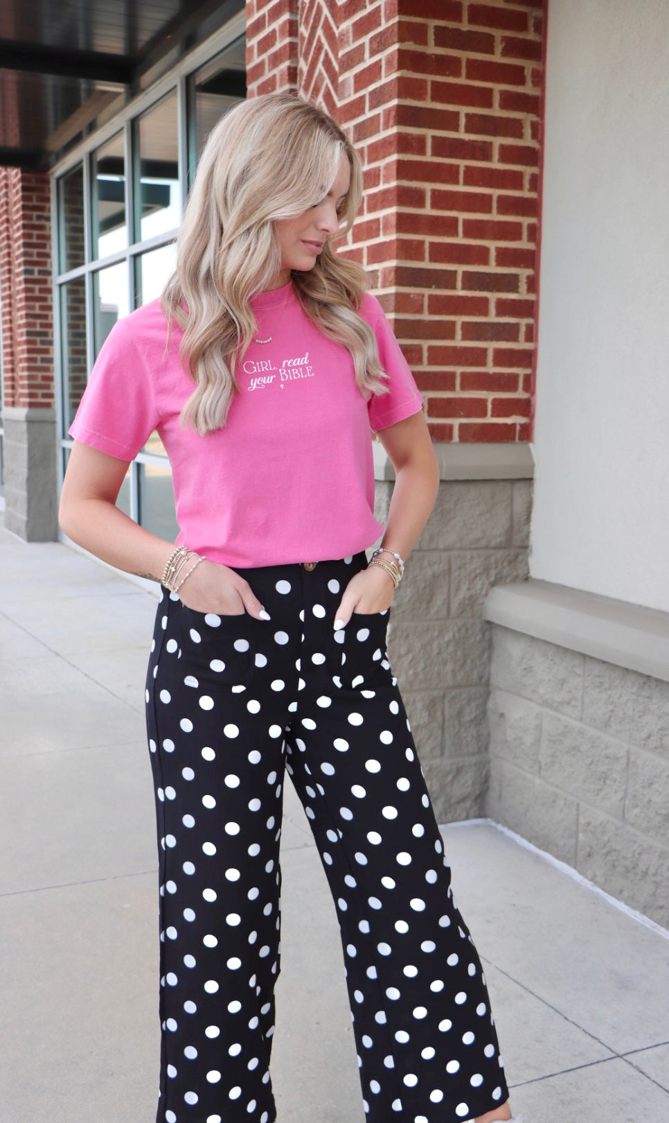 Mid-rise Polka Dot Print Patched Pocket Straight Leg Pants