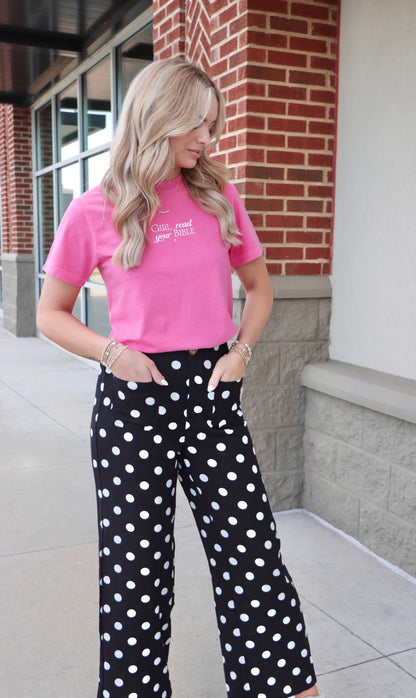 Mid-rise Polka Dot Print Patched Pocket Straight Leg Pants