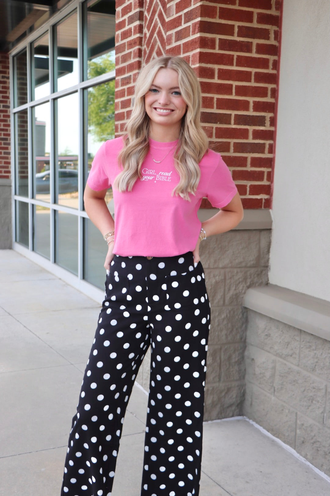 Mid-rise Polka Dot Print Patched Pocket Straight Leg Pants