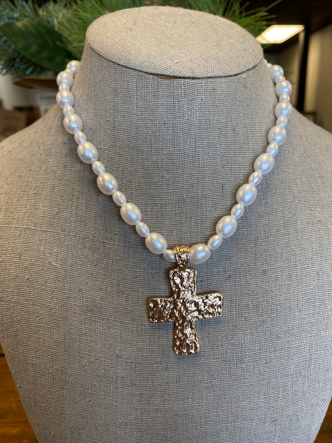 Pearl Beaded Cross Necklace