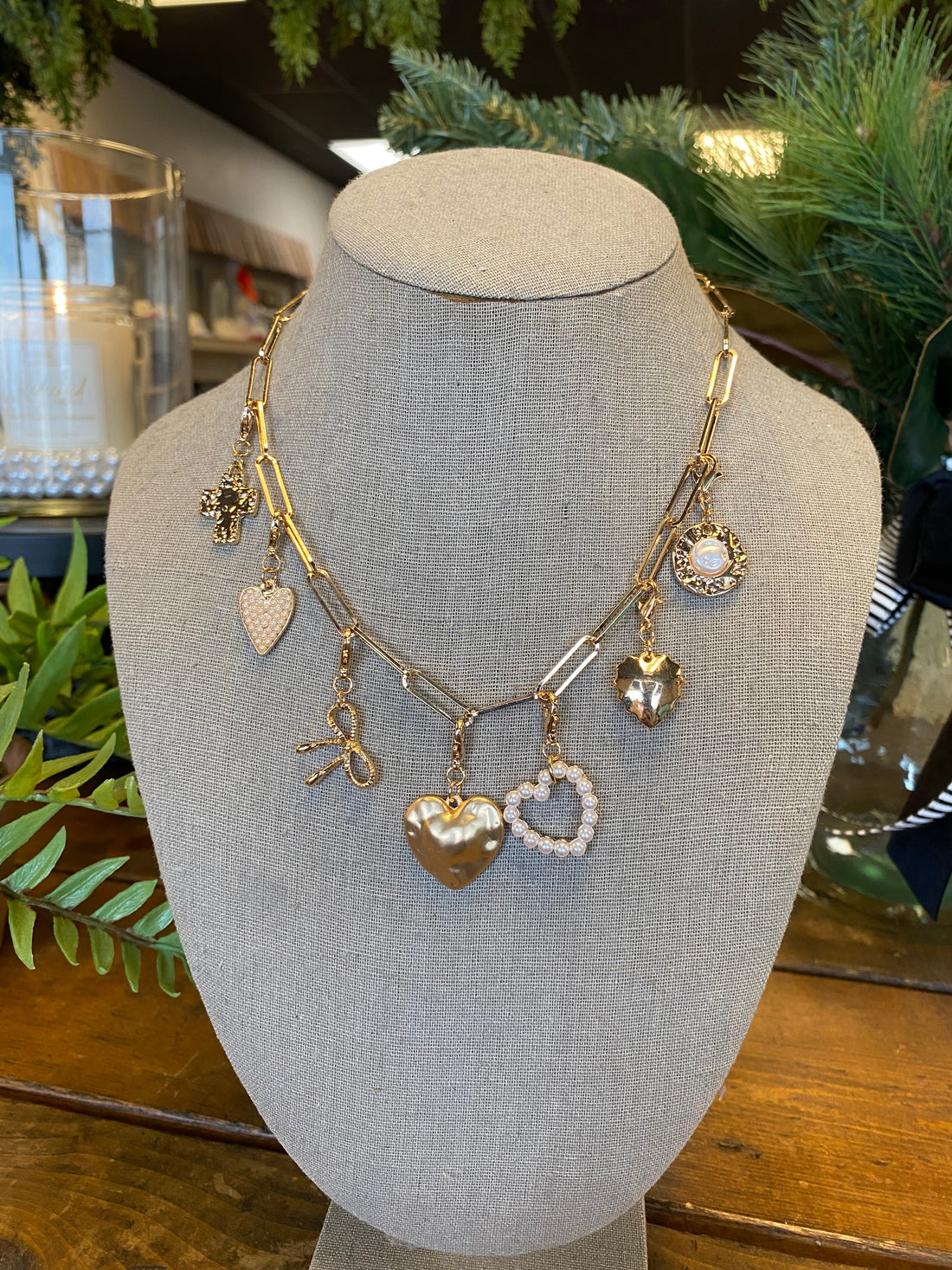 Bow Heart Removable Multi Charm Necklace