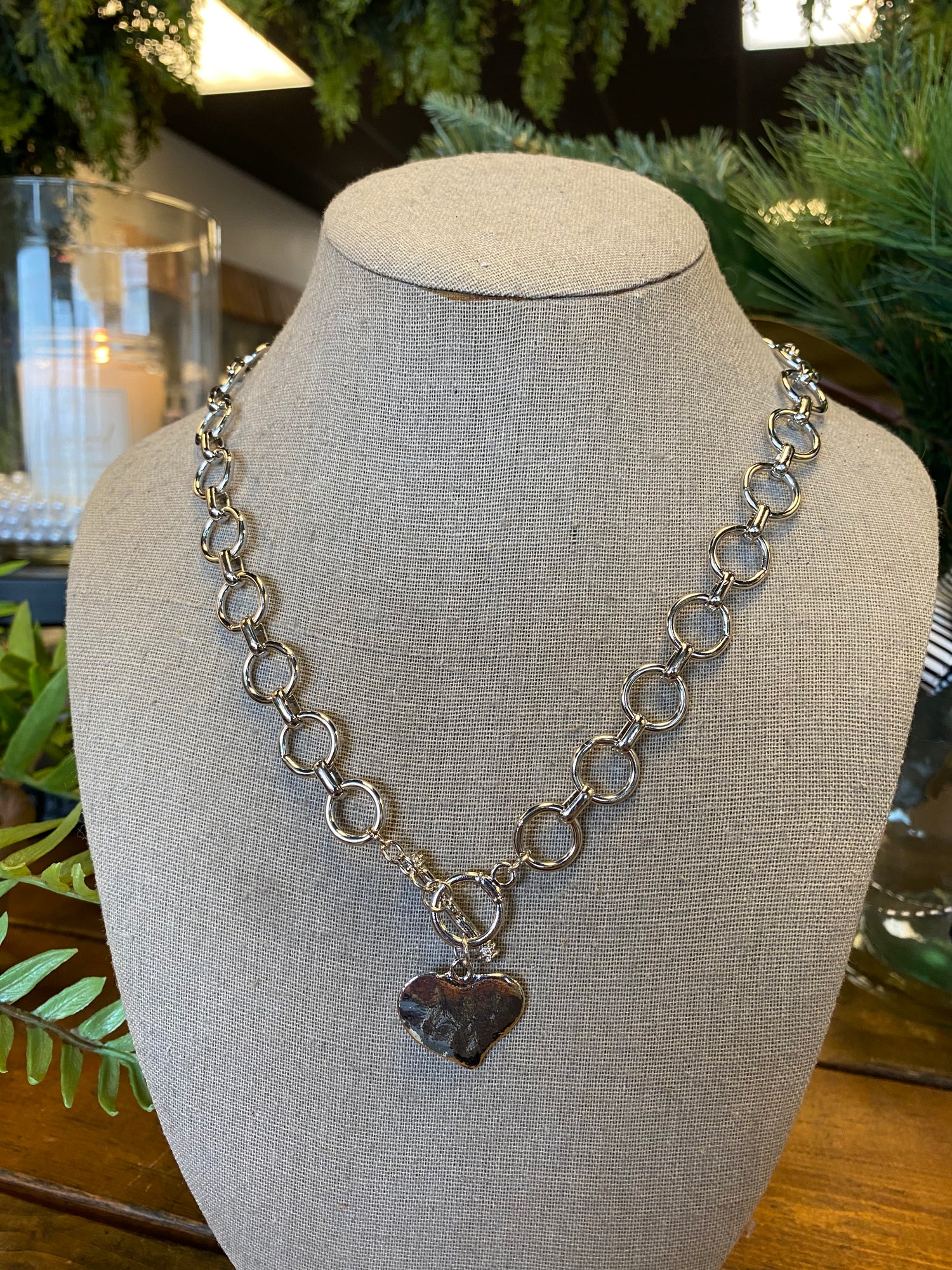 Hammered Heart Front Toggle Necklace