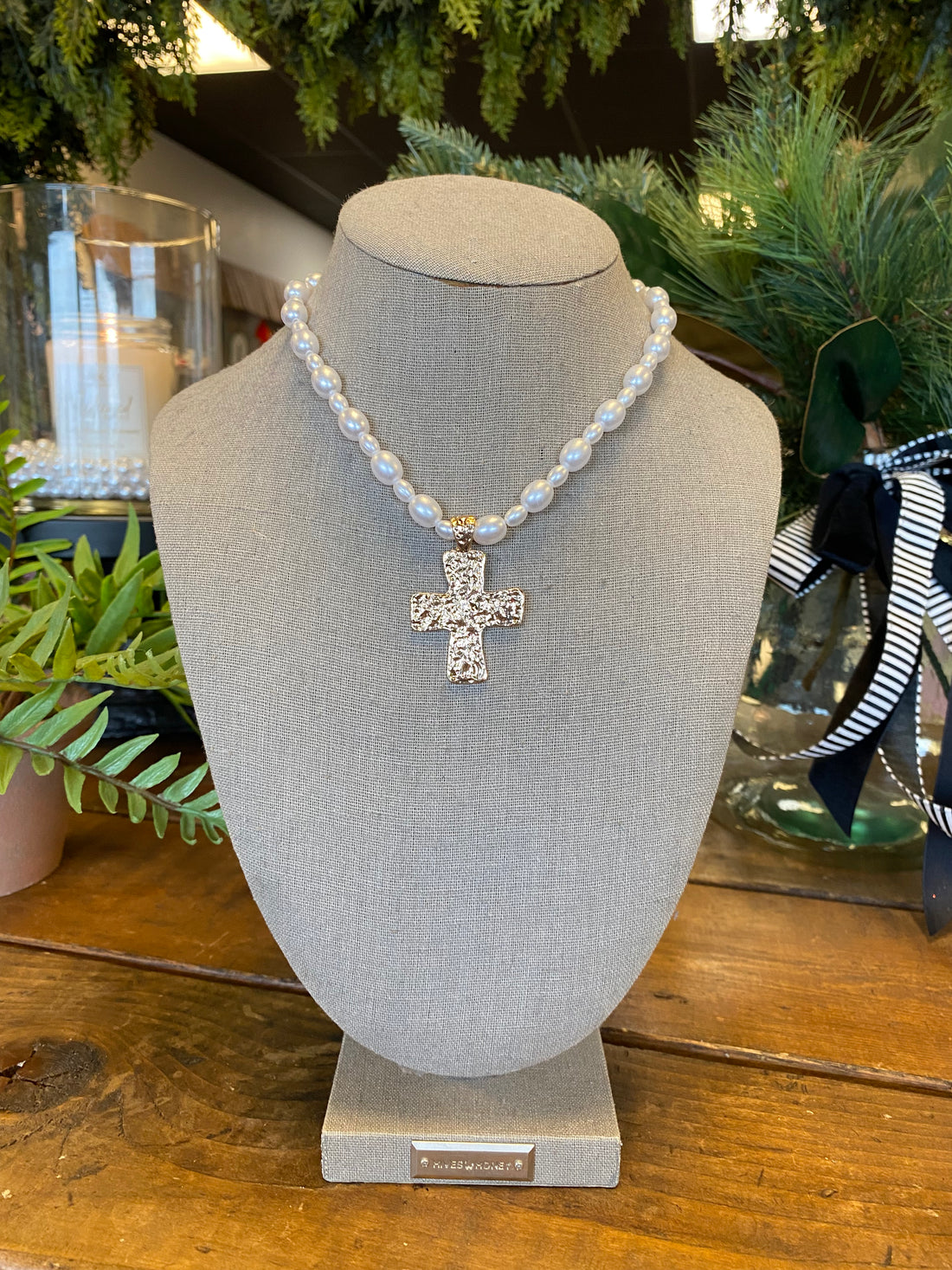 Pearl Beaded Cross Necklace