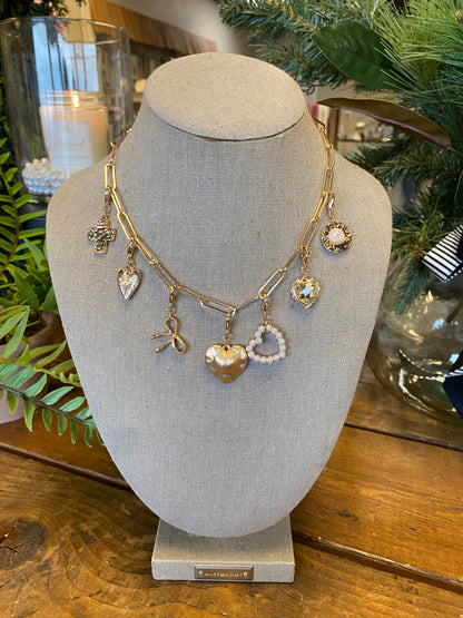 Bow Heart Removable Multi Charm Necklace