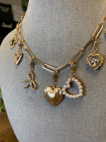 Bow Heart Removable Multi Charm Necklace