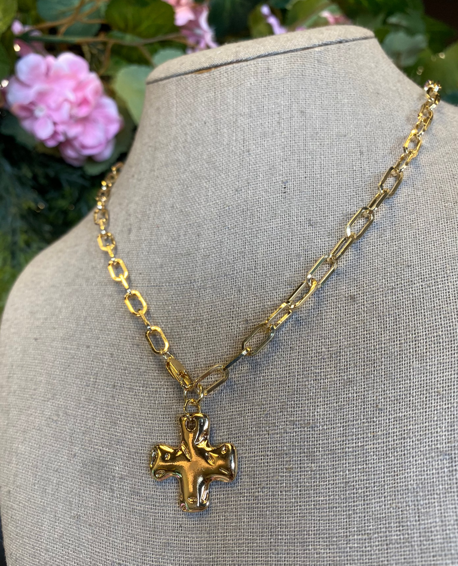 Hammered Cross Toggle Necklace