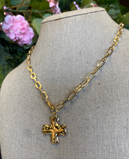 Hammered Cross Toggle Necklace