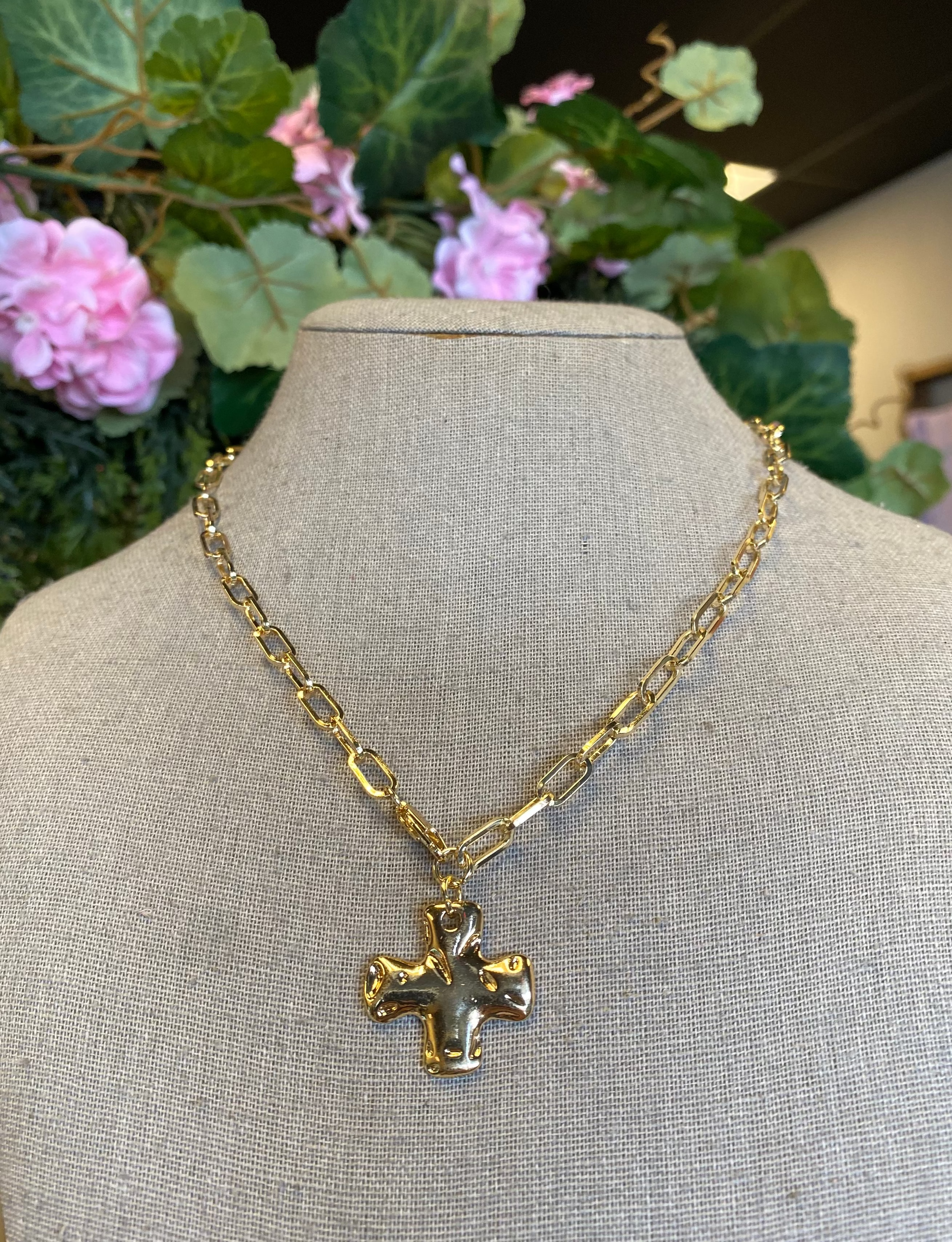 Hammered Cross Toggle Necklace