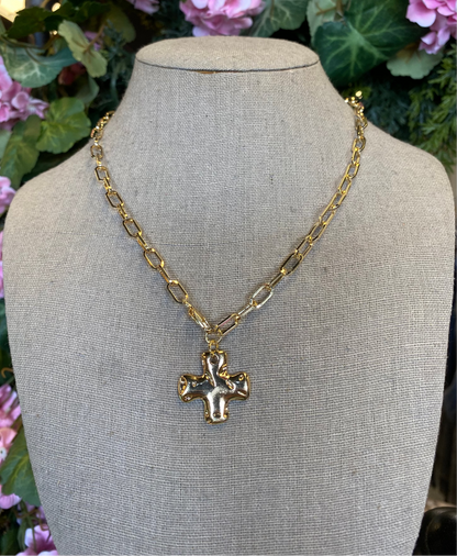 Hammered Cross Toggle Necklace