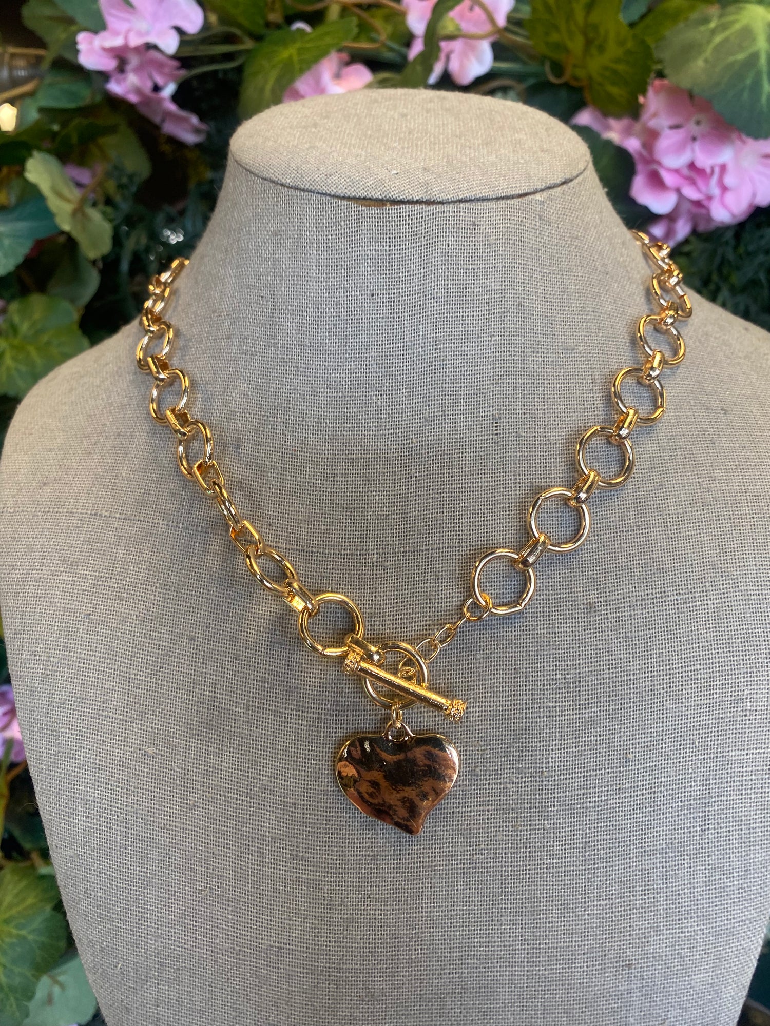 Hammered Heart Front Toggle Necklace