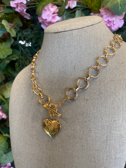 Hammered Heart Front Toggle Necklace