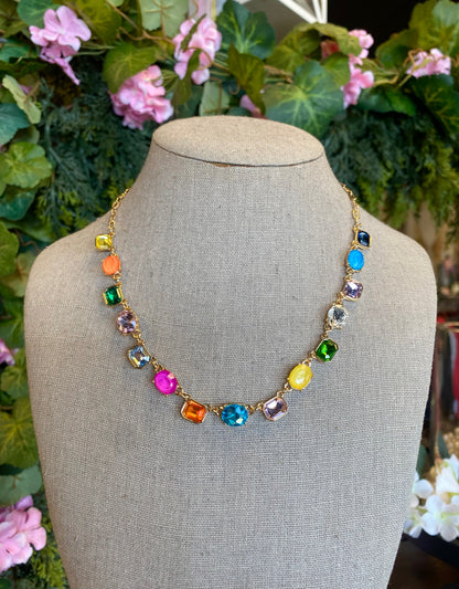 Multicolor Gemstone Link Necklace