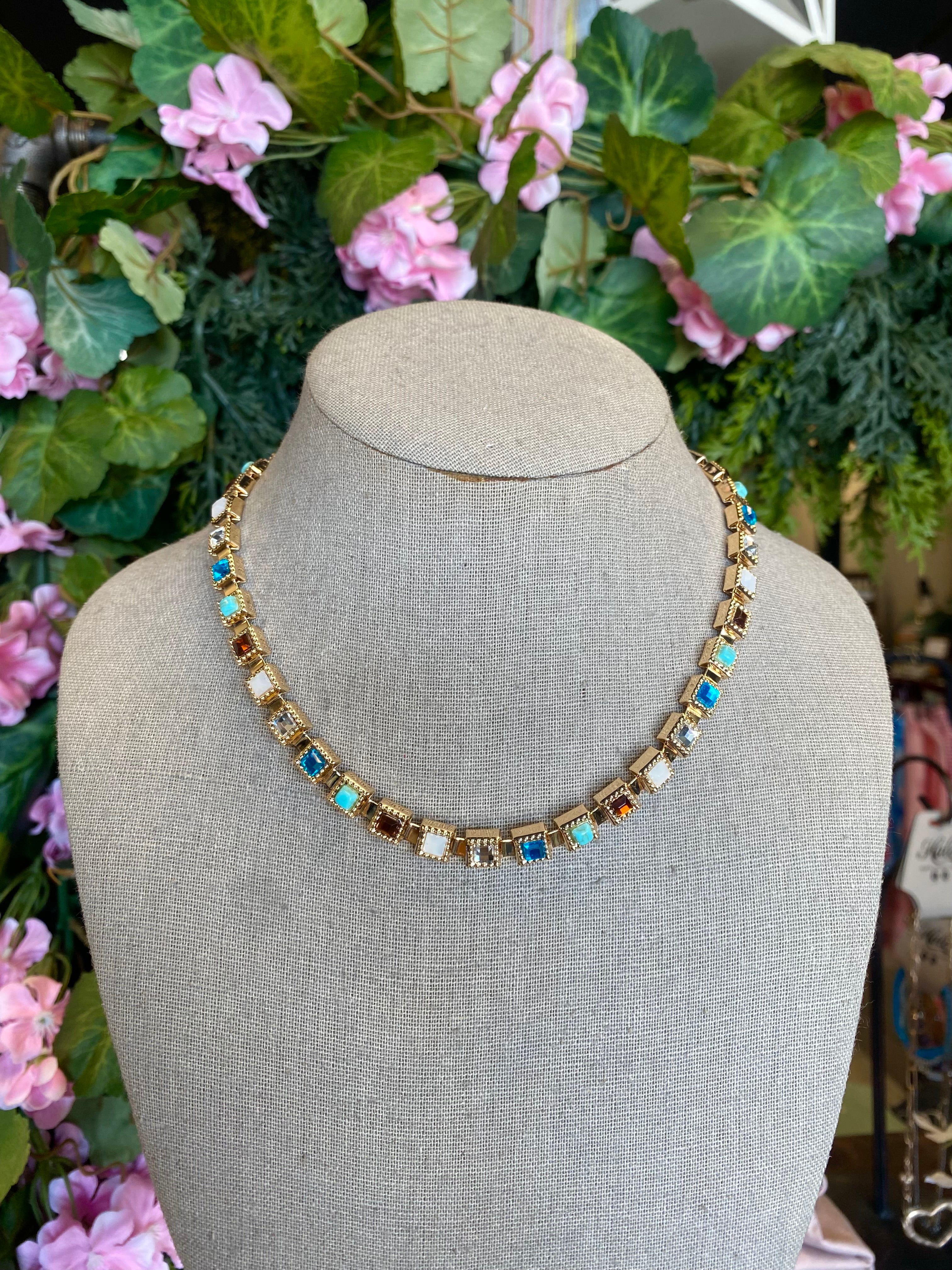 Multicolor Square Gemstone Necklace