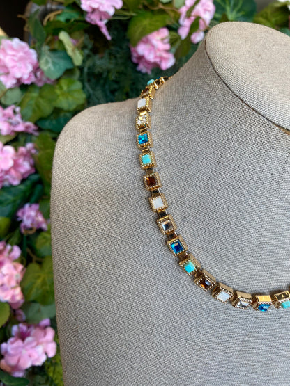 Multicolor Square Gemstone Necklace