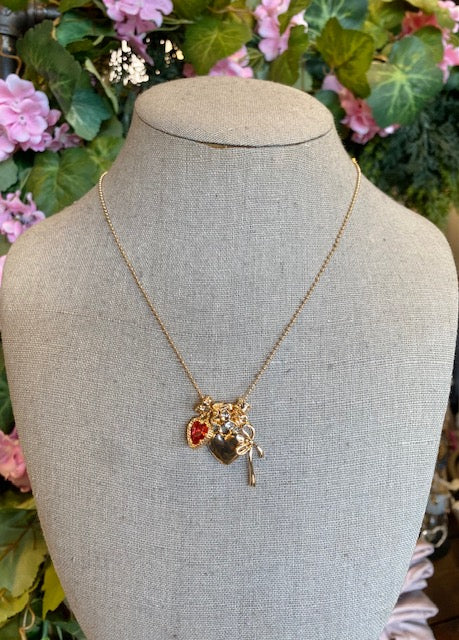 Multi-Charm Heart &amp; Bow Necklace