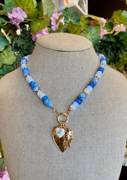 Sweetheart Beaded Porcelain Heart Charm Necklace