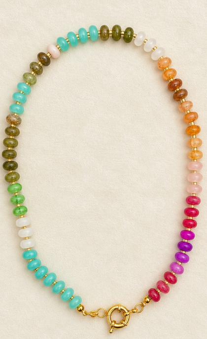 Natural Stone Semi-Precious Glass Mix-Color Necklace {New}